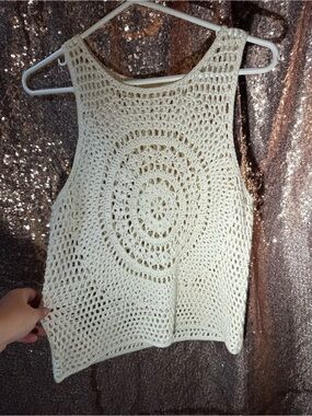 Dreamers Cream Crochet Circle-Front Tank Top